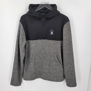 Spyder Pullover Hoodie Men's Medium 1/4 Zip Softshell Black Gray Heather Pocket